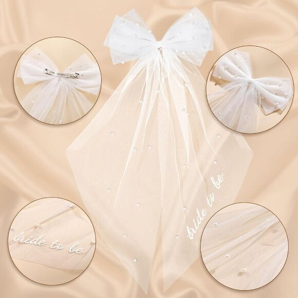 ? Women White Bridal Wedding Veils Bachelorette Party Accessories Hair Bow main image 6